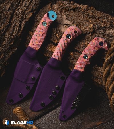 Half Face Blades Dessert Warrior Cav Jr. Backcountry Knife Pink G-10 (3.5" Blue)